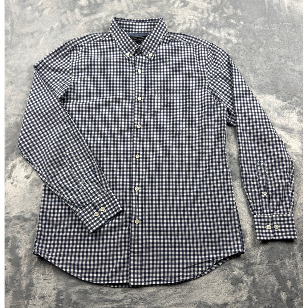 Banana Republic Mens M Soft Wash Standard Fit Gingham Button Down Navy Blue